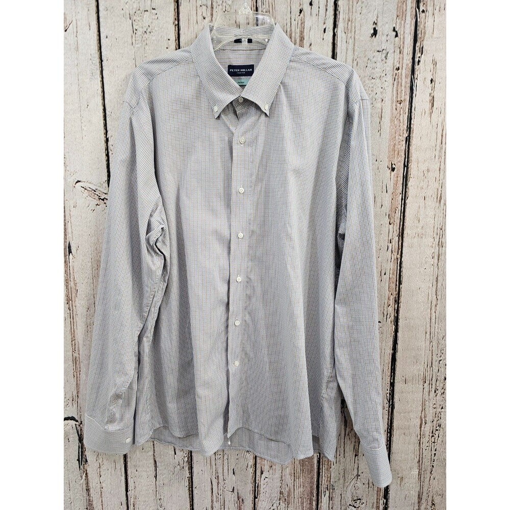 PETER MILLAR Men's XL Flex Finish Button Down Long Sleeve Dress‎ Shirt EUC